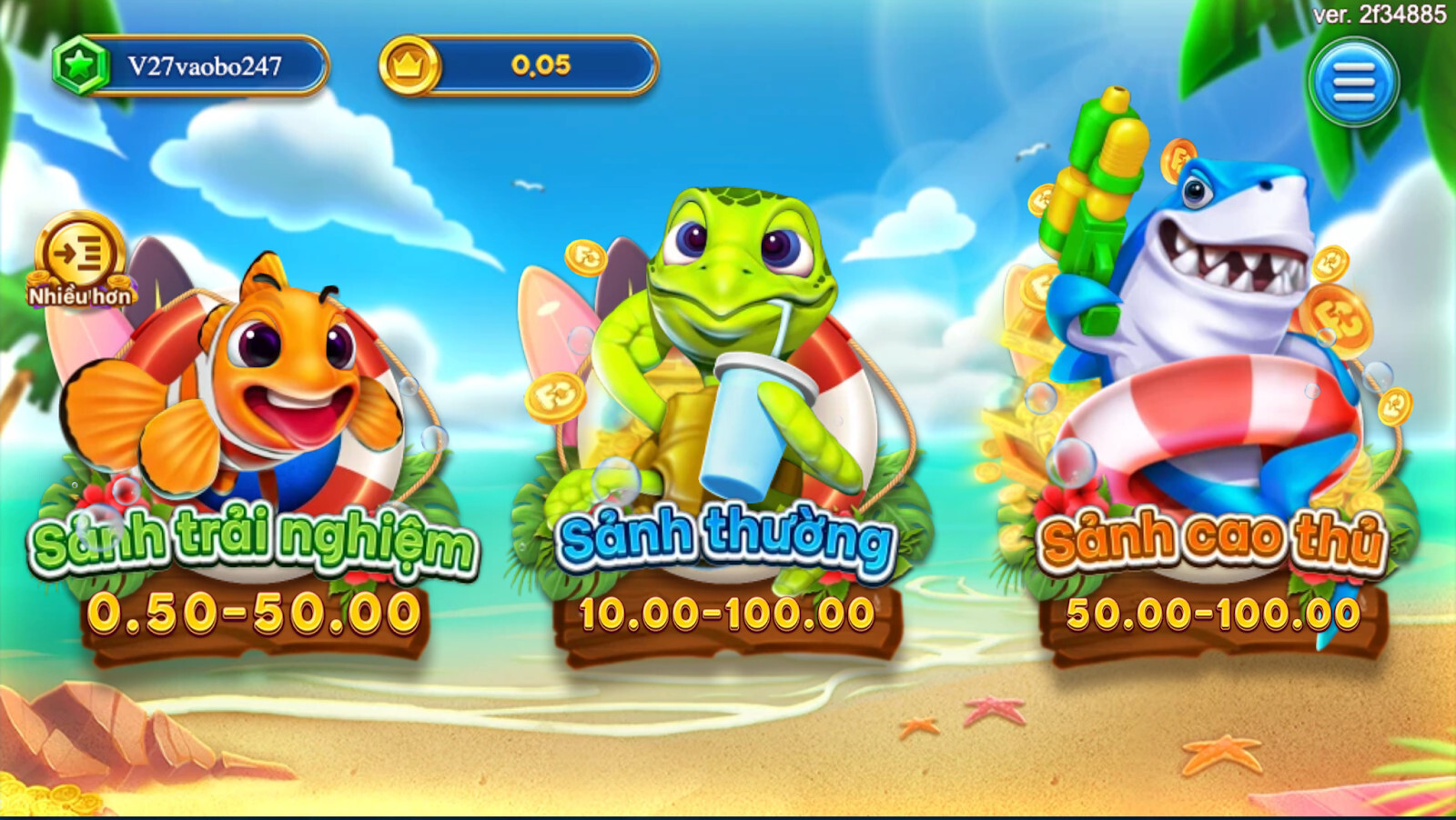 Hướng dẫn cách chơi Bắt Cá Kịch Tính SV66 dễ thắng 7 Bắt Cá Kịch Tính SV66 có 3 sảnh chơi để game thủ lựa chọn tham gia